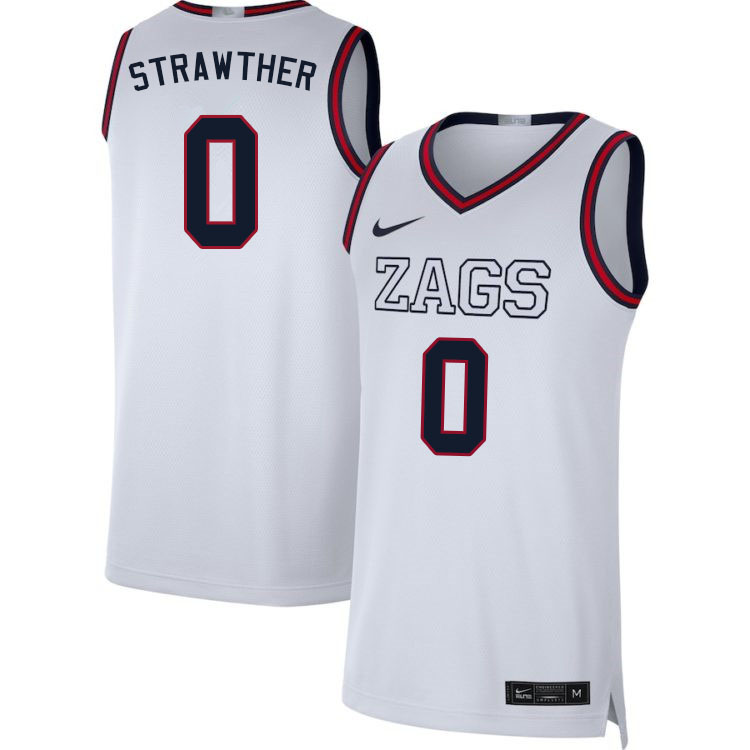 Men #0 Julian Strawther Gonzaga Bulldogs College Basketball Jerseys Sale-White - Click Image to Close